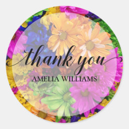 サンキュー文字カラフル花 ラウンドシール