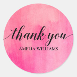 サンキュー文字ピンクウォーター色 ラウンドシール