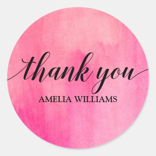 サンキュー文字ピンクウォーター色 ラウンドシール (正面)