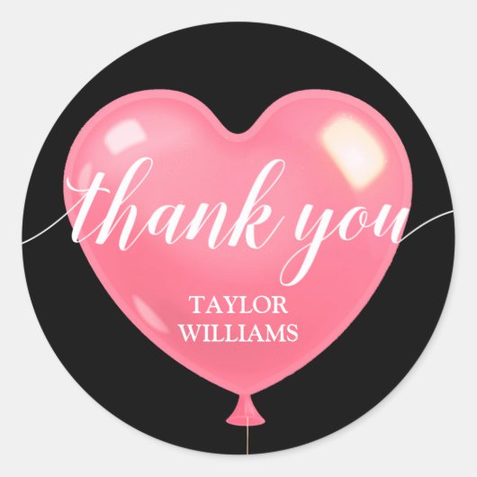 サンキュー文字ピンクハートバルーン ラウンドシール (正面)