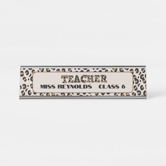 サンキュー最高の先生引用文カスタムLeopard Print デスクネームプレート (正面)