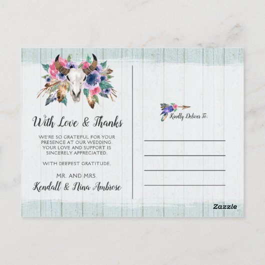 サンキュー素朴フローラ牛スカルボホシック写真 ポストカード (裏面)