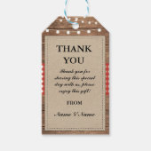 サンキュー素朴ラベルレッドメッセージカードズ結婚ウッド ギフトタグ (正面)