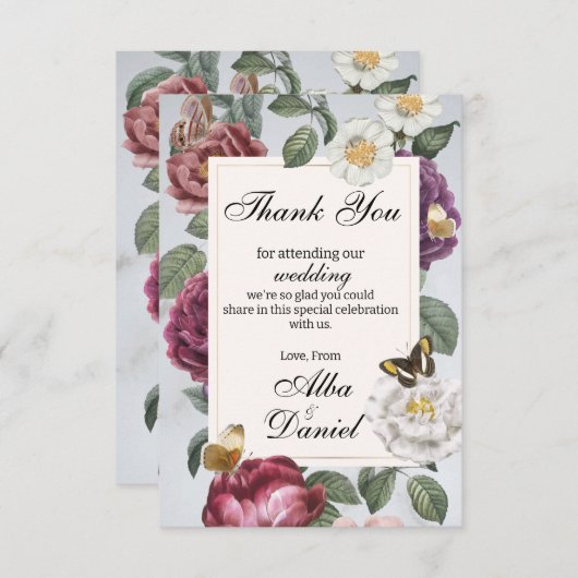 サンキュー結婚の開花フローラフラワーバタフライ サンキューカード (正面/裏面)