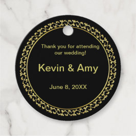 サンキュー結婚式の引き出物ラベルブラック/金ゴールド フェイバータグ