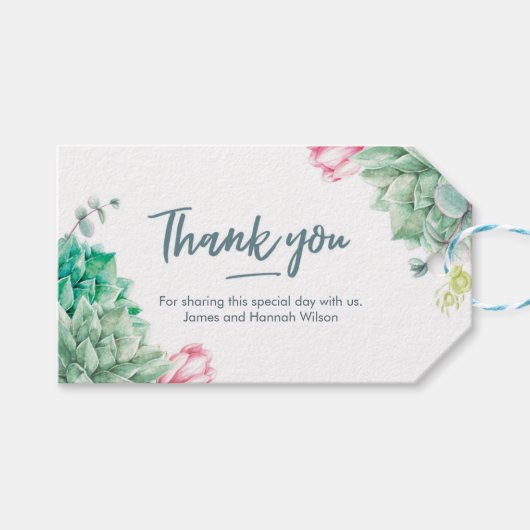 サンキュー結婚式の引き出物ラベル |多肉性の花 ギフトタグ (正面(横))