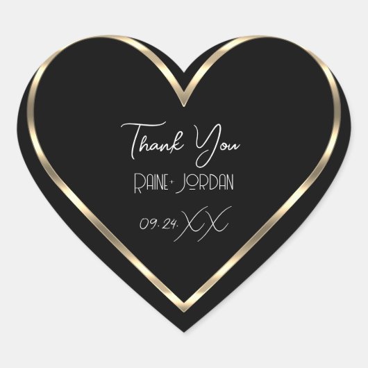 サンキュー結婚式の引き出物白黒ゴールデンハート ハートシール (正面)