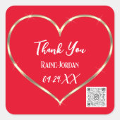 サンキュー結婚式の引き出物QRコードレッドゴールデンハート スクエアシール (正面)