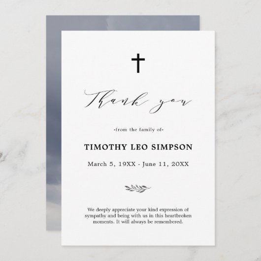 サンキュー葬儀曇り悔やみや弔慰悲しみカード 招待状 (正面/裏面)