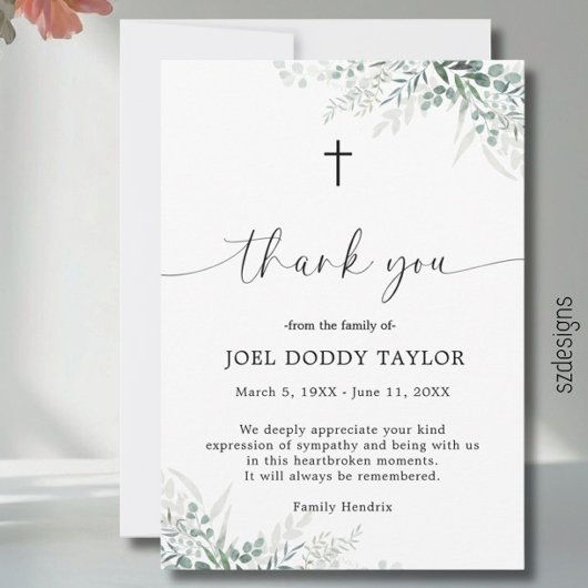 サンキュー葬式グリーンリー悔やみや弔慰悲しみカード サンキューカード