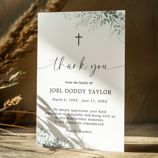 サンキュー葬式グリーンリー悔やみや弔慰悲しみカード サンキューカード