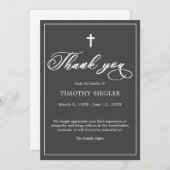 サンキュー葬式ダークグレー悔やみや弔慰悲しみカード サンキューカード (正面/裏面)