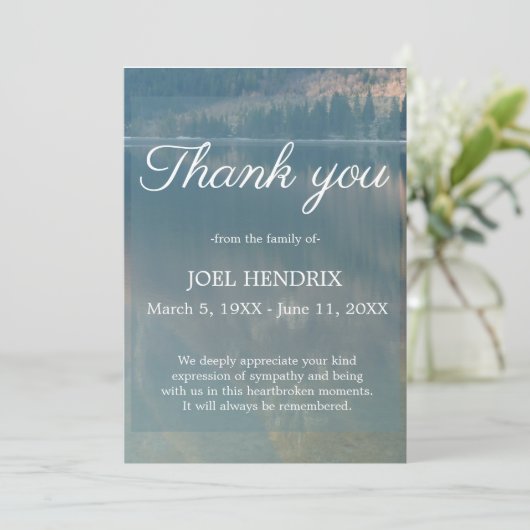 サンキュー葬式ブルーレイク悔やみや弔慰悲しみカード 招待状 (スタンド正面)