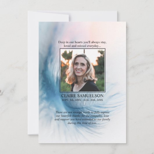 サンキュー葬式悔やみや弔慰フェザーエア |写真 サンキューカード (裏面)