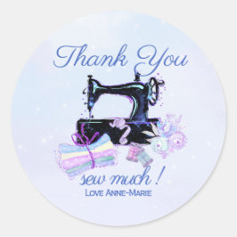 サンキュー裁縫マシンヴィンテージおもしろい青 ラウンドシール