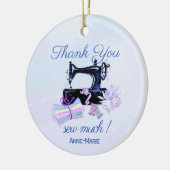 サンキュー裁縫マシンヴィンテージ青 セラミックオーナメント (左)