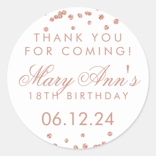 サンキュー誕生日バラ金ゴールドグリッター紙吹雪 ラウンドシール (正面)