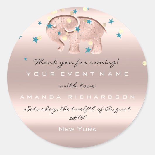 サンキュー誕生日ベビーシャワーバラエレファントガール ラウンドシール (正面)