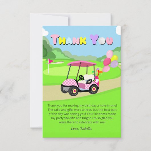 サンキュー誕生日水玉模様ピンクゴガーリールフ サンキューカード (正面)