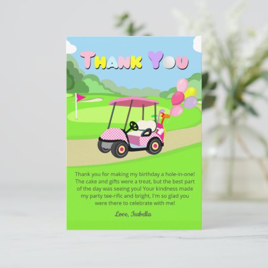 サンキュー誕生日水玉模様ピンクゴガーリールフ サンキューカード (スタンド正面)