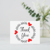 サンキュー赤いハートブラックローレルリーフリース ポストカード (スタンド正面)