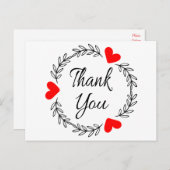 サンキュー赤いハートブラックローレルリーフリース ポストカード (正面/裏面)