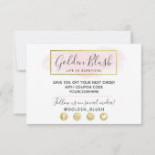 サンキュー赤面ピンクウォーター色&モダン金ゴールドカード 招待状 (裏面)