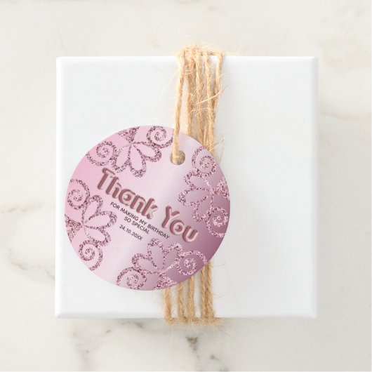 サンキュー赤面ピンクグリッター誕生日メッセージカード フェイバータグ (インサイチュ)