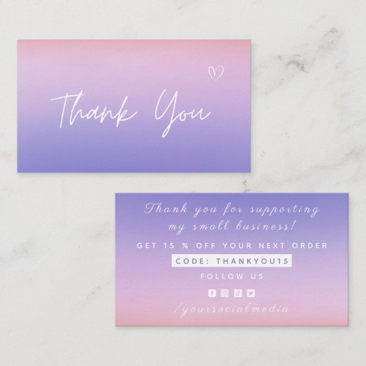 サンキュー赤面ピンクパープルグラデーショングラデーショントレンディー 名刺 (正面/裏面)