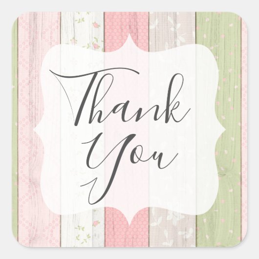 サンキュー赤面ピンクフローラセージ緑シャビーシック スクエアシール (正面)
