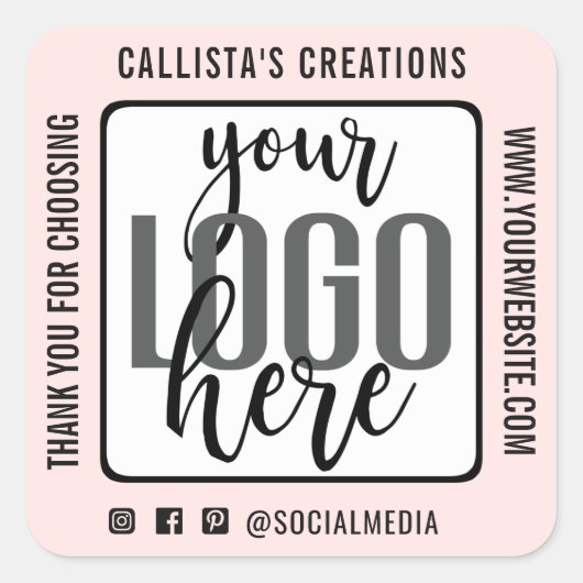 サンキュー赤面ピンクブラック縁どビジネスロゴ スクエアシール (正面)