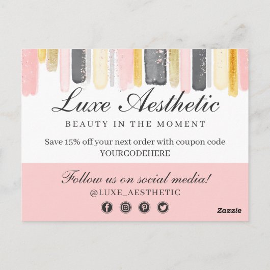 サンキュー赤面ピンク&金ゴールドスト絵を描ローククーポン ポストカード (裏面)