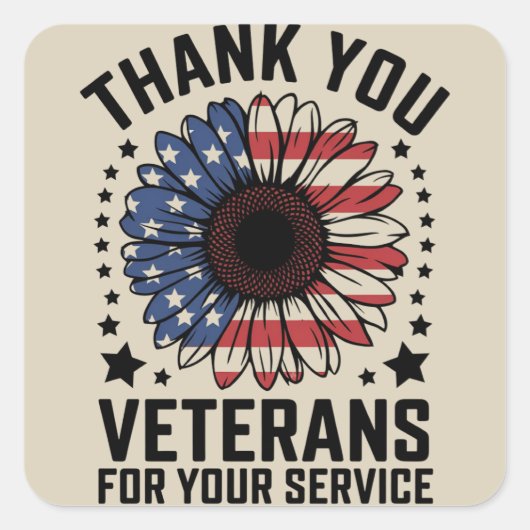 サンキュー退役軍人ひまわり軍隊退役軍人日 スクエアシール (正面)