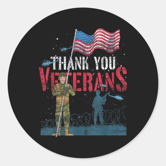 サンキュー退役軍人アメリカ国旗の愛国兵メモール ラウンドシール (正面)