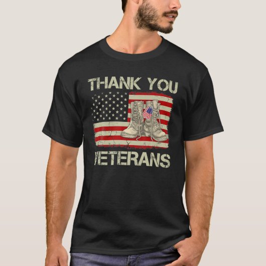 サンキュー退役軍人コンバットブーツ退役軍人デイアメリク Tシャツ (正面)