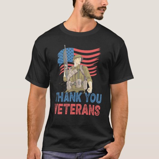 サンキュー退役軍人サービスパトリオット退役軍人日Ame Tシャツ (正面)