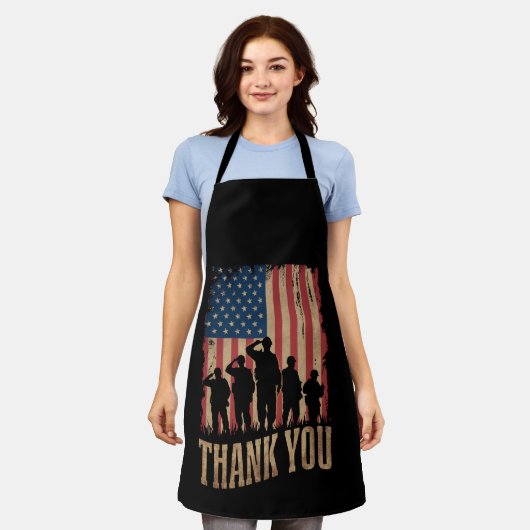 サンキュー退役軍人デイアメリカン国旗のヴィンテージ エプロン (着用した状態)