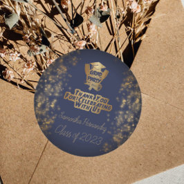 サンキュー金ゴールドグリッターネイビーブルー卒業パーティー ラウンドシール