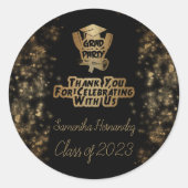 サンキュー金ゴールドグリッター&ブラック卒業パーティー ラウンドシール (正面)