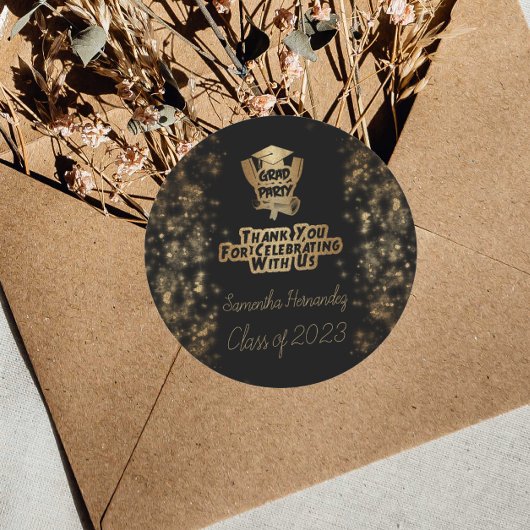 サンキュー金ゴールドグリッター&ブラック卒業パーティー ラウンドシール