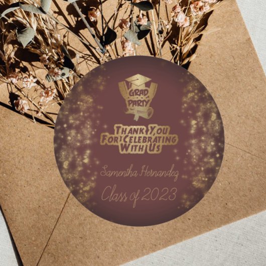 サンキュー金ゴールドグリッター&マルーン卒業パーティー ラウンドシール