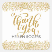 サンキュー金ゴールドタイポグラフィと金ゴールドペイズリーレース スクエアシール (正面)