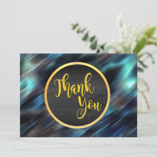 サンキュー金ゴールドブルーグリッター結婚ズグロー サンキューカード (スタンド正面)