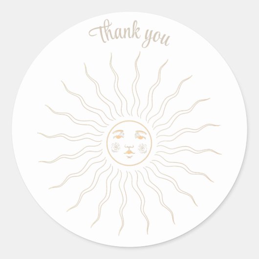 サンキュー金ゴールドラインスケッチサンレトロ顔 ラウンドシール (正面)