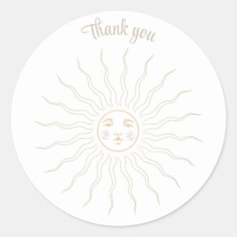 サンキュー金ゴールドラインスケッチサンレトロ顔 ラウンドシール