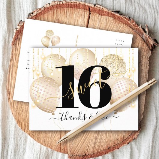 サンキュー金ゴールドラグジュアリースウィート16誕生日バルーン ポストカード