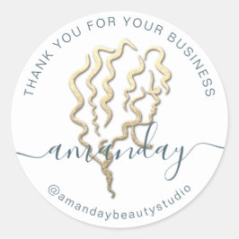 サンキュー金ゴールドロゴ名ホワイトヘア美しい ラウンドシール