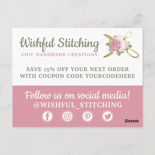 サンキュー金ゴールド裁縫はさみすぼらしいシックなフローラ ポストカード (裏面)