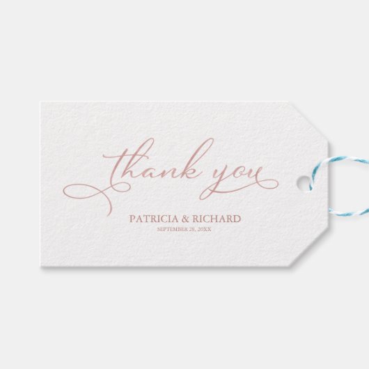 サンキュー – エレガントバラ金ゴールド結婚式の引き出物ラベル ギフトタグ (正面(横))