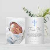 サンキュー《キリスト教》洗礼式や命名式コミュニオンクロスブルーボーイ カード (スタンド正面)